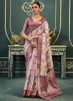 Model Cotton Peach Party Wear Printed Saree